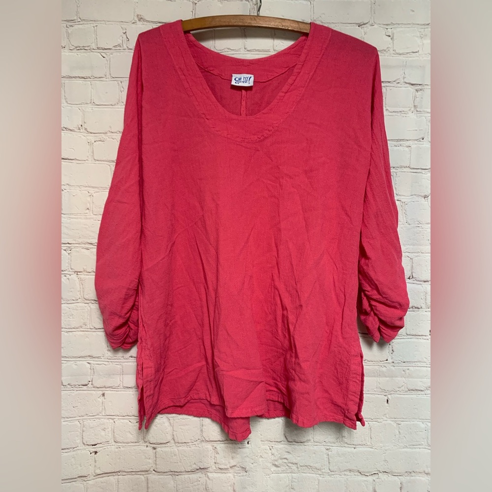 Oh My Gauze! Pink Ruched Cotton Top Size 1 M 42”